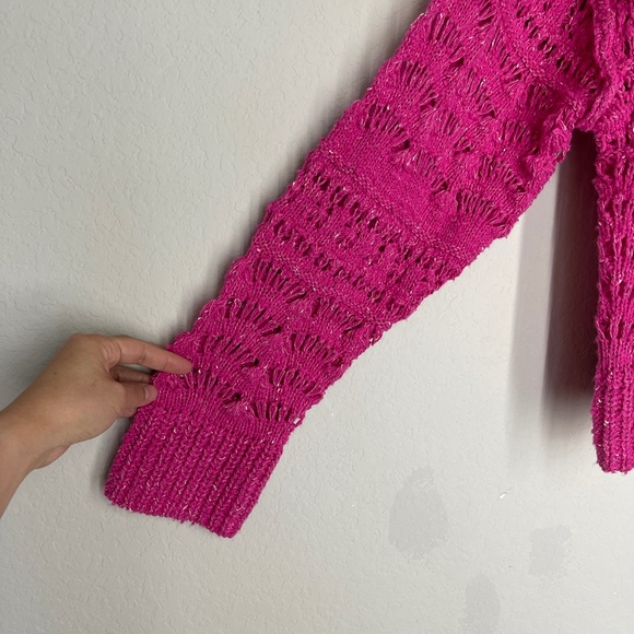 Anthropologie Pilcro Crochet Knit Sweater Women's Size S Pullover Pink Crop - Picture 3 of 12